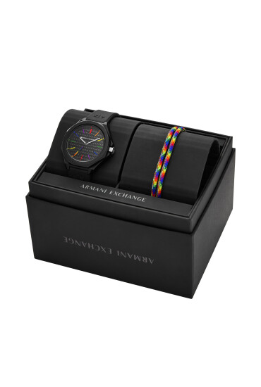 Armani Exchange Комплект часовник и гривна Andrea Gift Set AX7158SET Черен - Mera.bg