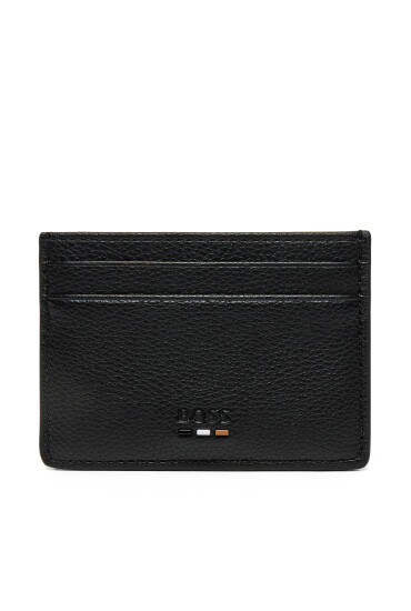 BOSS Калъф за кредитни карти Grained faux-leather card holder with signature details 50536513 Черен - Mera.bg