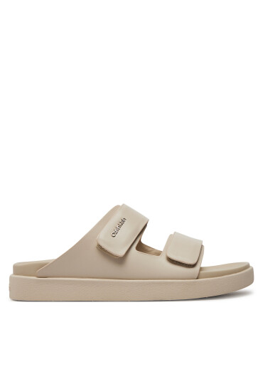 Calvin Klein Чехли Flat Adj Slide Calvin Mtl Lth HW0HW01954 Екрю - Mera.bg