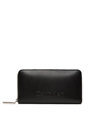 Calvin Klein Голям дамски портфейл Embossed Logo Zip Lg K60K612439 Черен - Mera.bg