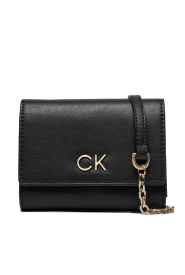 Calvin Klein Голям дамски портфейл Re-Lock Trifold Md W/Chain K60K611458 Черен - Mera.bg