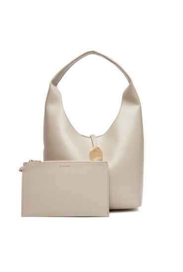 Calvin Klein Jeans Дамска чанта Stone Lock Slouchy Small Shoulde LV04K3176G Екрю - Mera.bg