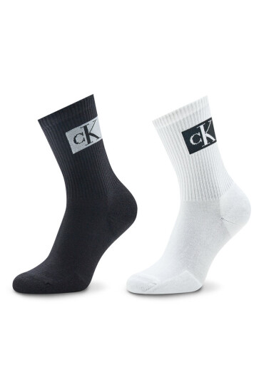 Calvin Klein Jeans Комплект 2 чифта дълги чорапи дамски 701222880 White/Black 001 - Mera.bg