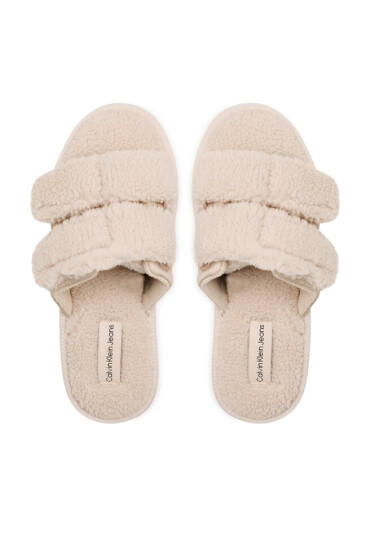 Calvin Klein Jeans Пантофи Home Slide Velcro Shearling YW0YW00861 Eggshell 0GD - Mera.bg