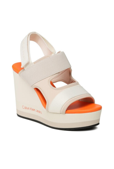 Calvin Klein Jeans Сандали Wedge Sandal Webbing YW0YW01073 Eggshell/Shocking Orange ACF - Mera.bg