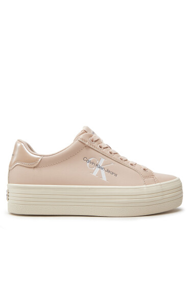 Calvin Klein Jeans Сникърси Bold Vulc Flatf Lace Lth Met YW0YW01393 Бежов - Mera.bg