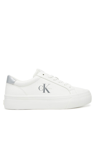 Calvin Klein Jeans Сникърси Vulc Flatf Lth Silver Logo Tag YW0YW01877 Бял - Mera.bg