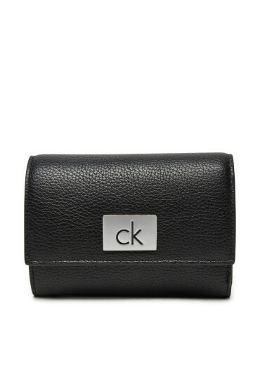 Calvin Klein Малък дамски портфейл Ck Plaque Small Trifold W/Zip K60K612834 Черен - Mera.bg