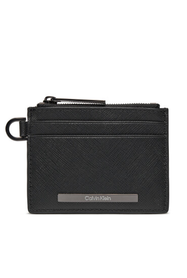 Calvin Klein Малък мъжки портфейл Modern Bar Cardholder 4Cc W/Zip K50K511670 Черен - Mera.bg