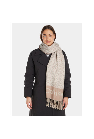 Calvin Klein Зимен шал Fringes Monogram Scarf 100X200 K60K611118 Бежов - Mera.bg