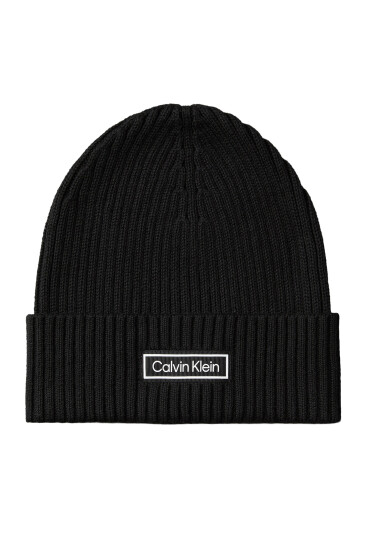 Calvin Klein Шапка Patch Chunky Rib Cotton Beanie LV04D8053G Черен - Mera.bg