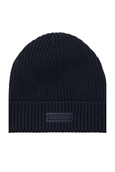 Calvin Klein Шапка Patch Chunky Rib Cotton Beanie LV04D8053G Тъмносин - Mera.bg