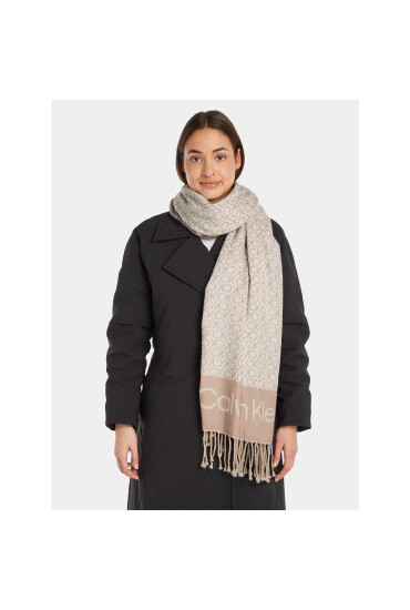 Calvin Klein Зимен шал Fringes Monogram Scarf 100X200 K60K611118 Бежов - Mera.bg