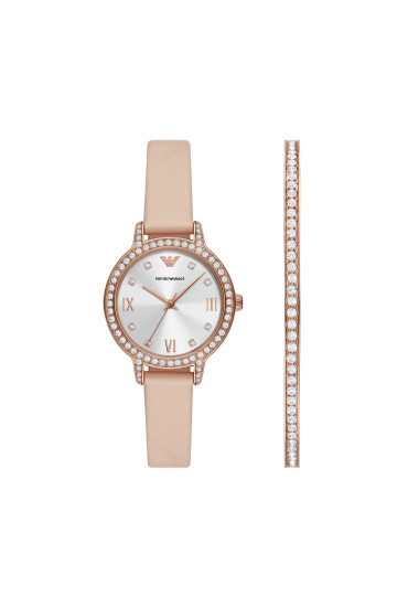 Emporio Armani Комплект часовник и гривна Cleo Gift Set AR80069SET Бежов - Mera.bg