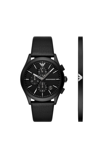 Emporio Armani Комплект часовник и гривна Paolo Gift Set AR80070SET Черен - Mera.bg