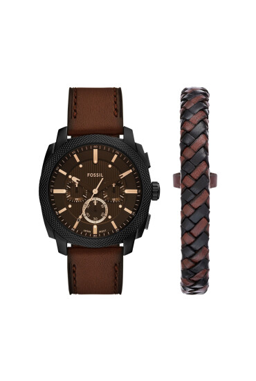 Fossil Комплект часовник и гривна Machine Chronograph FS6102SET Кафяв - Mera.bg
