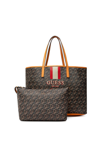 Guess Дамска чанта Vikky (SV) HWSV69 95240 BLACK LOGO/COGNAC - Mera.bg