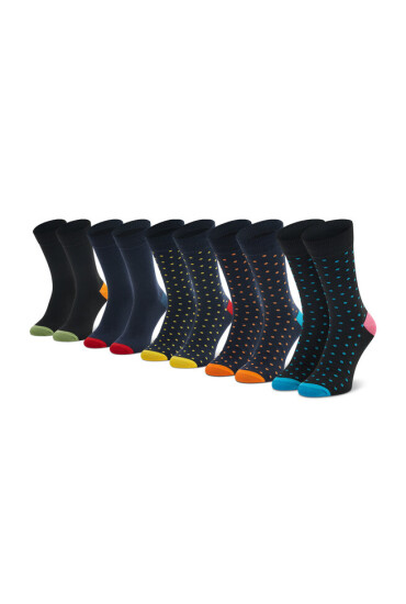 Jack&Jones Комплект 5 чифта дълги чорапи мъжки Jaccolorful Dots 12217619 Black/Navy Blaze - Mera.bg