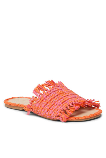 Manebi Чехли Fringed Knots Raffia Leather Sandals V 3.2 Y0 Orange Pink Melange - Mera.bg