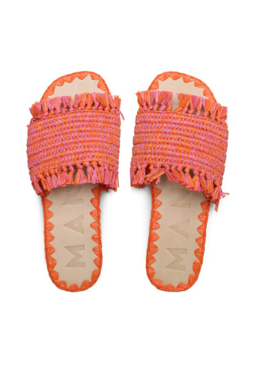 Manebi Чехли Fringed Knots Raffia Leather Sandals V 3.2 Y0 Orange Pink Melange - Mera.bg