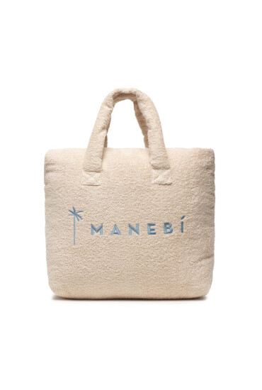 Manebi Дамска чанта Riviera Bag Medium T 3.4 Aq Natural W Blue Logo Terry Cotton - Mera.bg