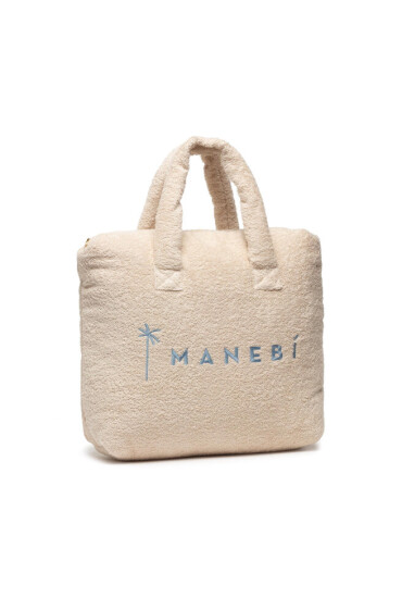 Manebi Дамска чанта Riviera Bag Medium T 3.4 Aq Natural W Blue Logo Terry Cotton - Mera.bg
