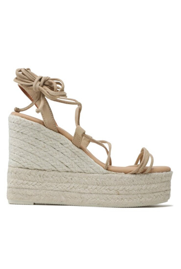 Manebi Еспадрили Soft Suede Lace-Up Wedge Espadrilles M 1.1 WA Champagne Beige - Mera.bg