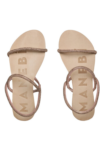 Manebi Сандали Crystal Embellished Leather Sandals V 6.3 Y0 Rose Gold 2 Bands - Mera.bg