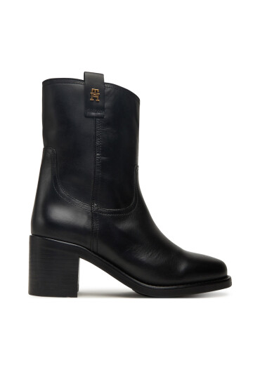 Tommy Hilfiger Боти Riding Lthr Mid Boot Block Heel FW0FW08776 Черен - Mera.bg