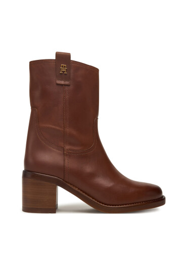 Tommy Hilfiger Боти Riding Lthr Mid Boot Block Heel FW0FW08776 Кафяв - Mera.bg