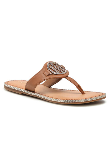 Tommy Hilfiger Джапанки Essential Leather Flat Sandal FW0FW05620 Summer Cognac GU9 - Mera.bg