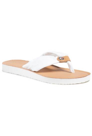 Tommy Hilfiger Джапанки Leather Footbed Beach Sandal FW0FW05677 Ivory YBI - Mera.bg