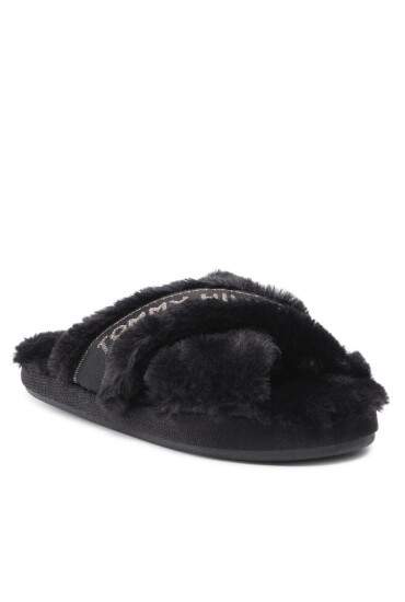 Tommy Hilfiger Пантофи Shiny Webbing Furry Slipper FW0FW06092 Black BDS - Mera.bg