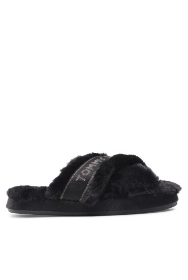 Tommy Hilfiger Пантофи Shiny Webbing Furry Slipper FW0FW06092 Black BDS - Mera.bg