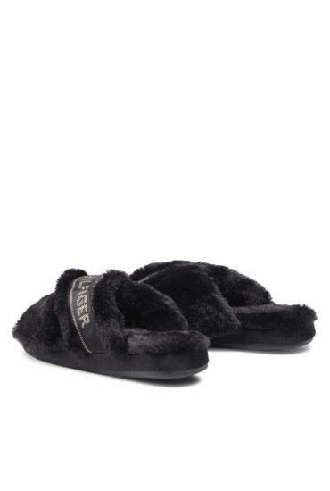 Tommy Hilfiger Пантофи Shiny Webbing Furry Slipper FW0FW06092 Black BDS - Mera.bg