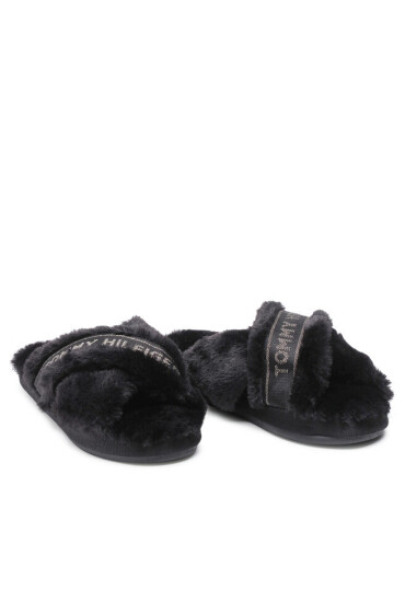 Tommy Hilfiger Пантофи Shiny Webbing Furry Slipper FW0FW06092 Black BDS - Mera.bg