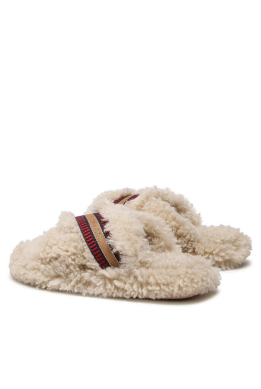 Tommy Hilfiger Пантофи Sherpa Fur Home Slippers Strap FW0FW06576 Бежов - Mera.bg