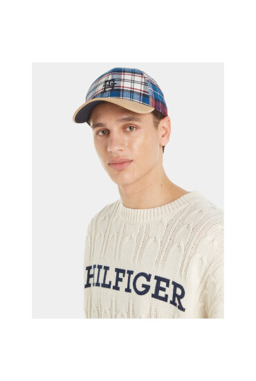 Tommy Hilfiger Шапка с козирка Th Monogram Tartan Cap AM0AM11991 Син - Mera.bg