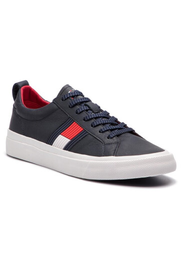 Tommy Hilfiger Сникърси Flag Detail Leather Sneaker FM0FM01712 Midnight 403 - Mera.bg