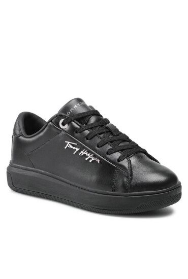 Tommy Hilfiger Сникърси Signature Leather Sneaker FW0FW05806 Black/Black 0GJ - Mera.bg