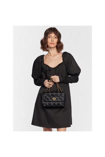 Tory Burch Дамска чанта Kira Woven Satin Samll Convertible Schoulder 142701 Black 001 - Mera.bg
