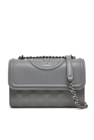 Tory Burch Дамска чанта Small Fleminf Polished Grain Convertible Shoulder Bag 158435 Сив - Mera.bg