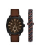 Fossil Комплект часовник и гривна Machine Chronograph FS6102SET Кафяв - Mera.bg
