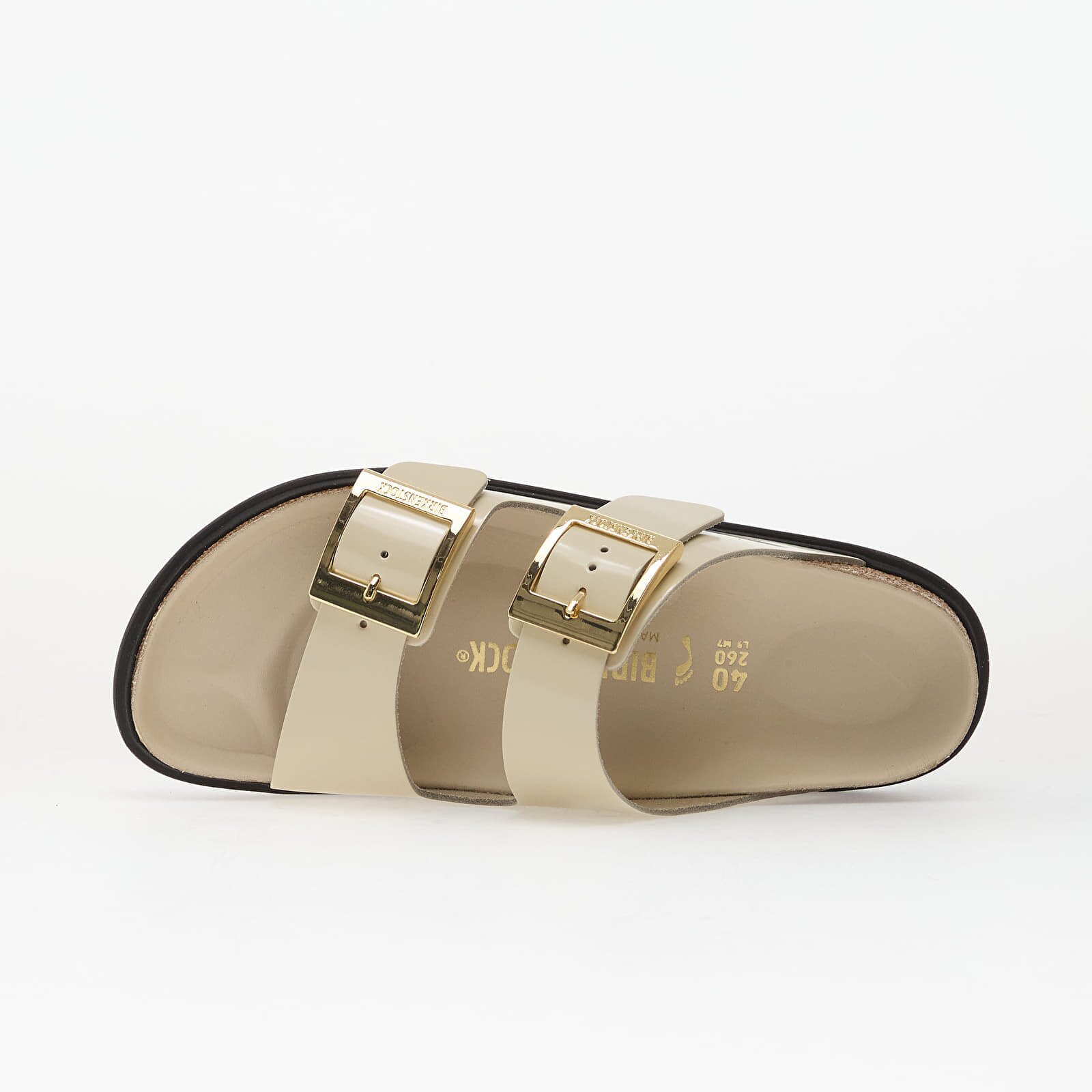Birkenstock Arizona Droplet Buckle Natural Leather Patent Women High-Shine Ecru