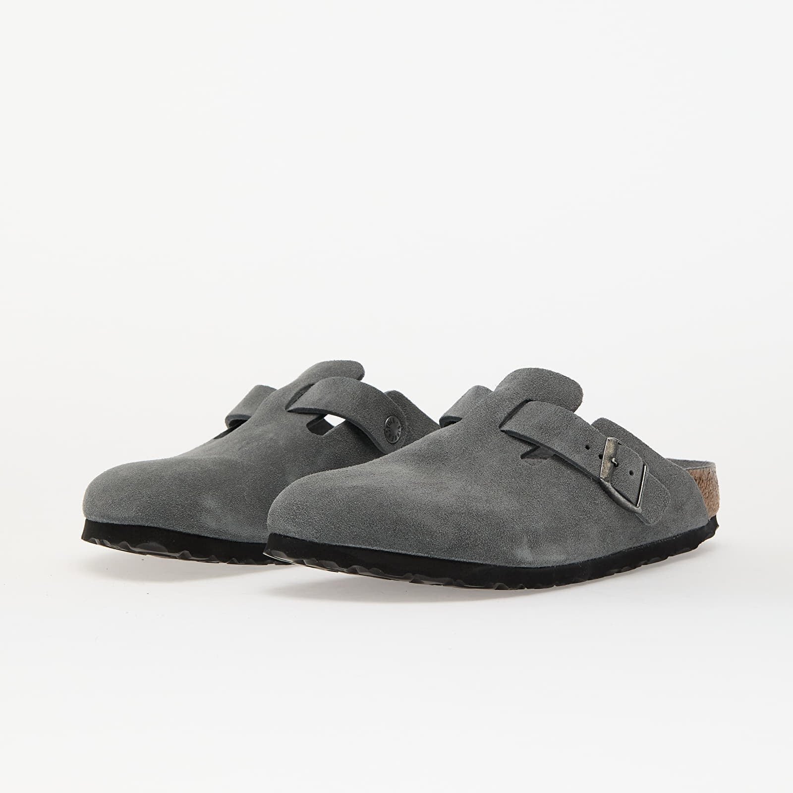 Birkenstock Boston Soft Footbed Suede Leather Basalt Gray Tonal Fb