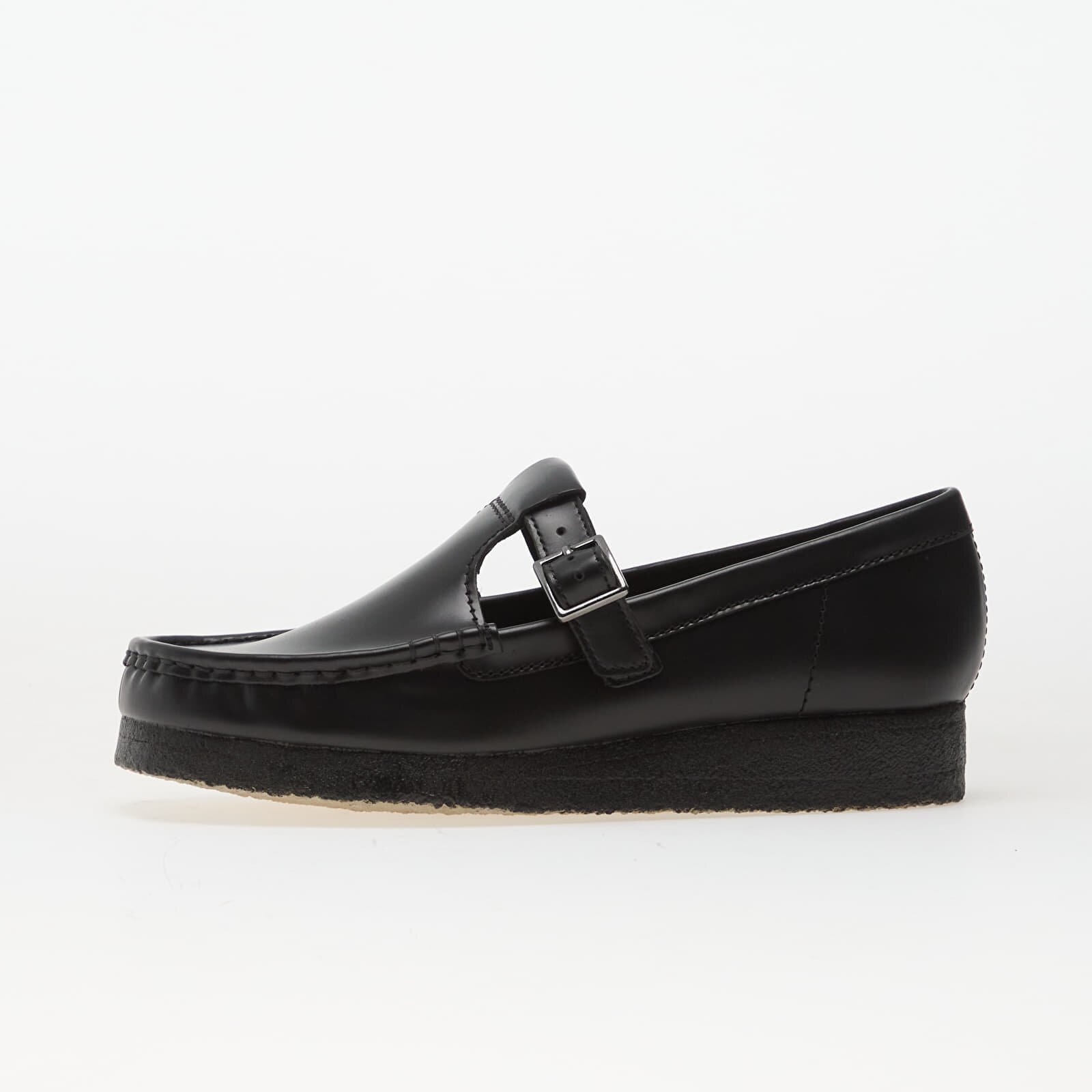 Clarks Originals Wallabee T Bar Blk HiShine Lea