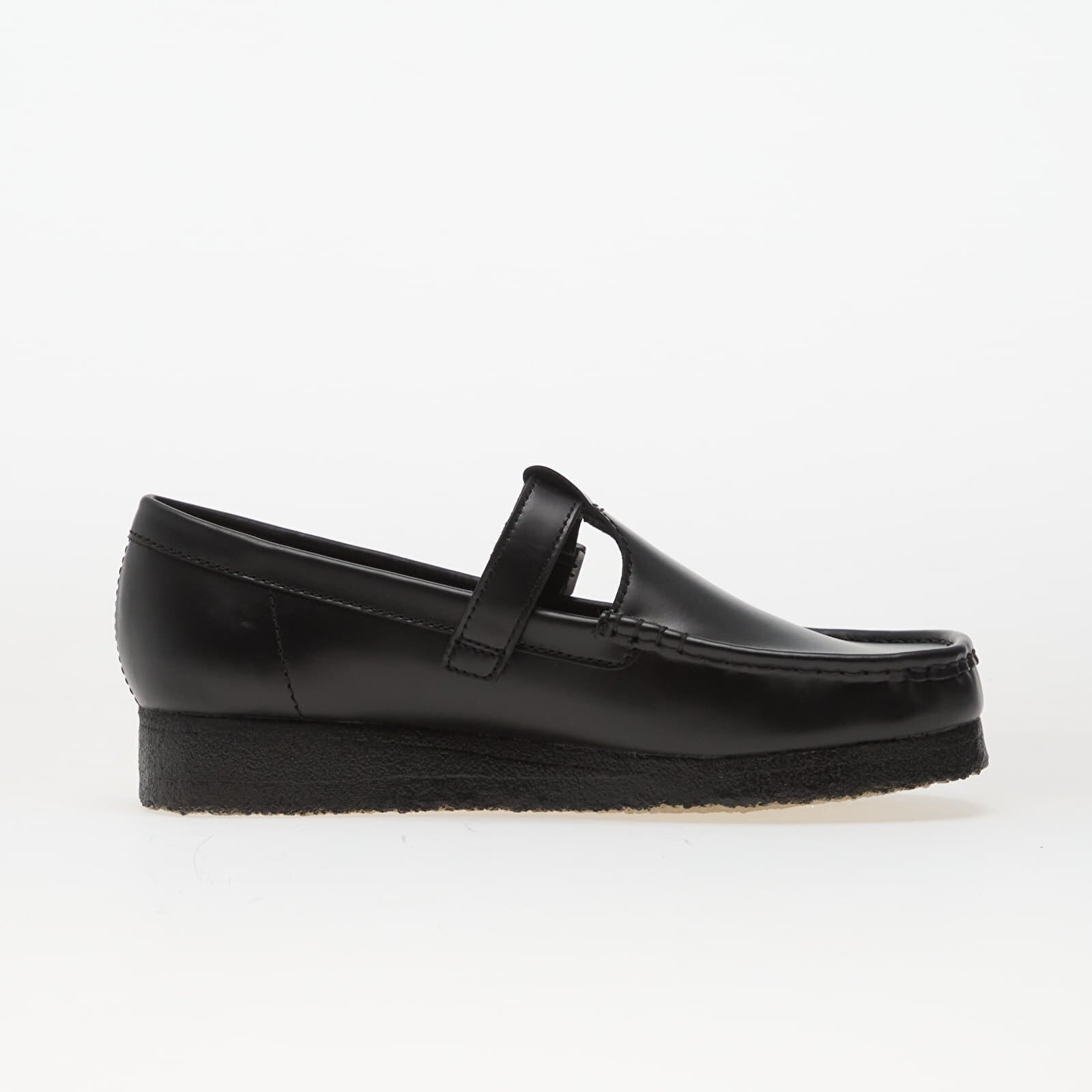 Clarks Originals Wallabee T Bar Blk HiShine Lea