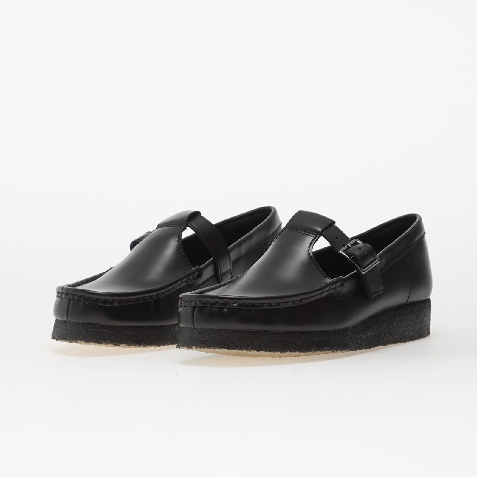 Clarks Originals Wallabee T Bar Blk HiShine Lea