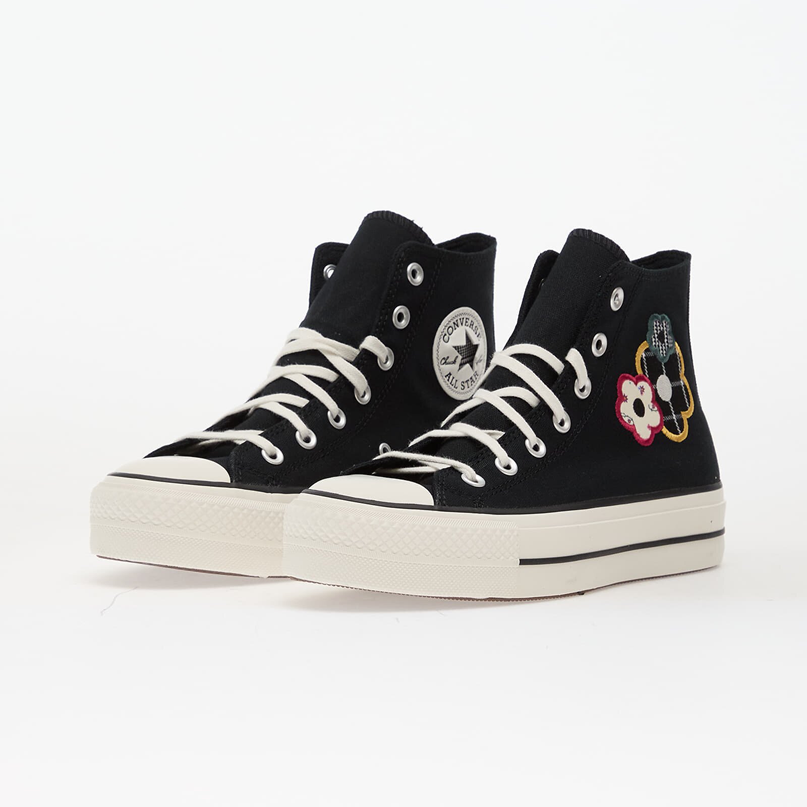 Converse Сникърси Chuck Taylor All Star Lift Platform Floral Patchwork Hi Black/ White/ Sunny Angle