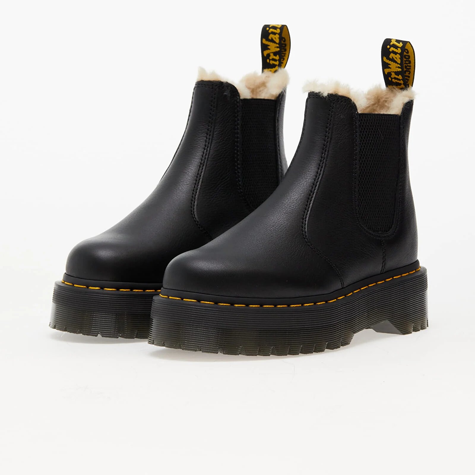 Dr. Martens Обувки 2976 Quad Fur Lined Platform Chelsea Boots Black Pisa